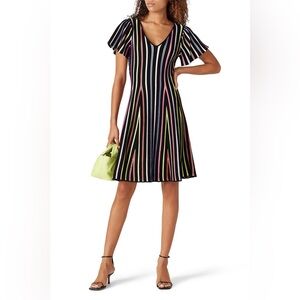 Milly Rainbow Knit Multicolor Striped Dress V Neck